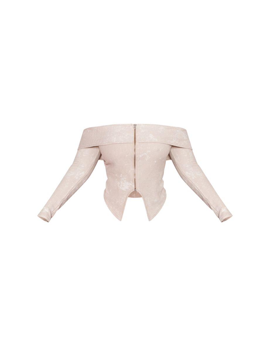 Plus Stone Acid Washed Foldover Bardot Top - 4