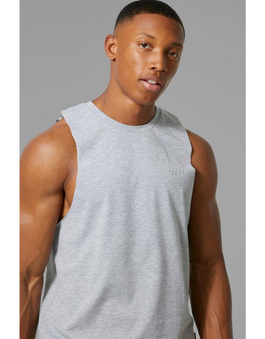 MAN Active Gym Tank with Woven Tab - grey marl