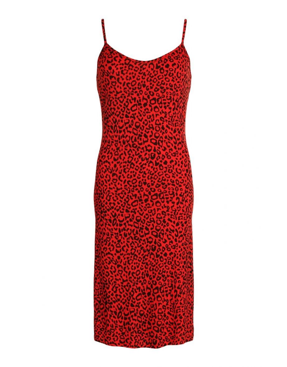 Leopard Print Jersey Slip Midi Dress - red - 3