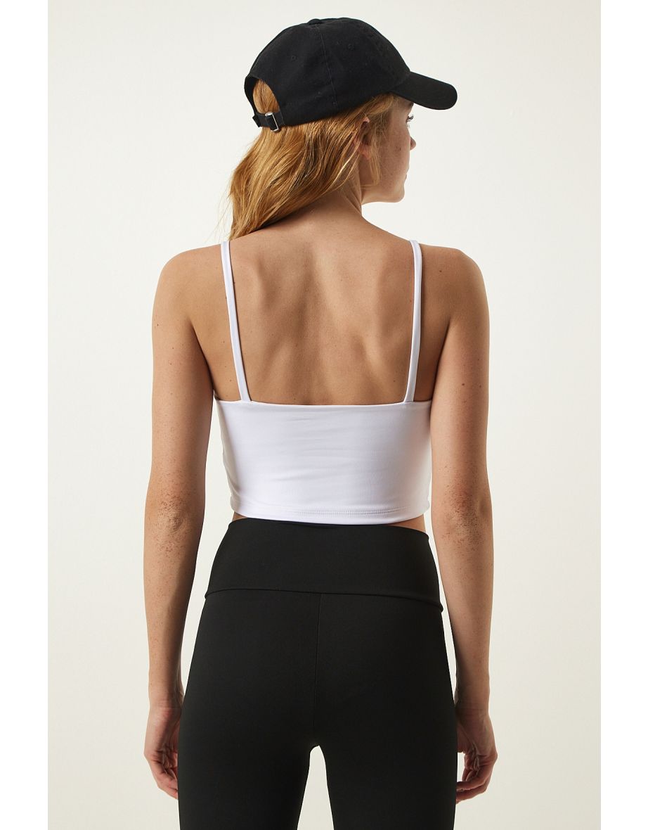 White Thin Strap Knitted Sports Bra - 6