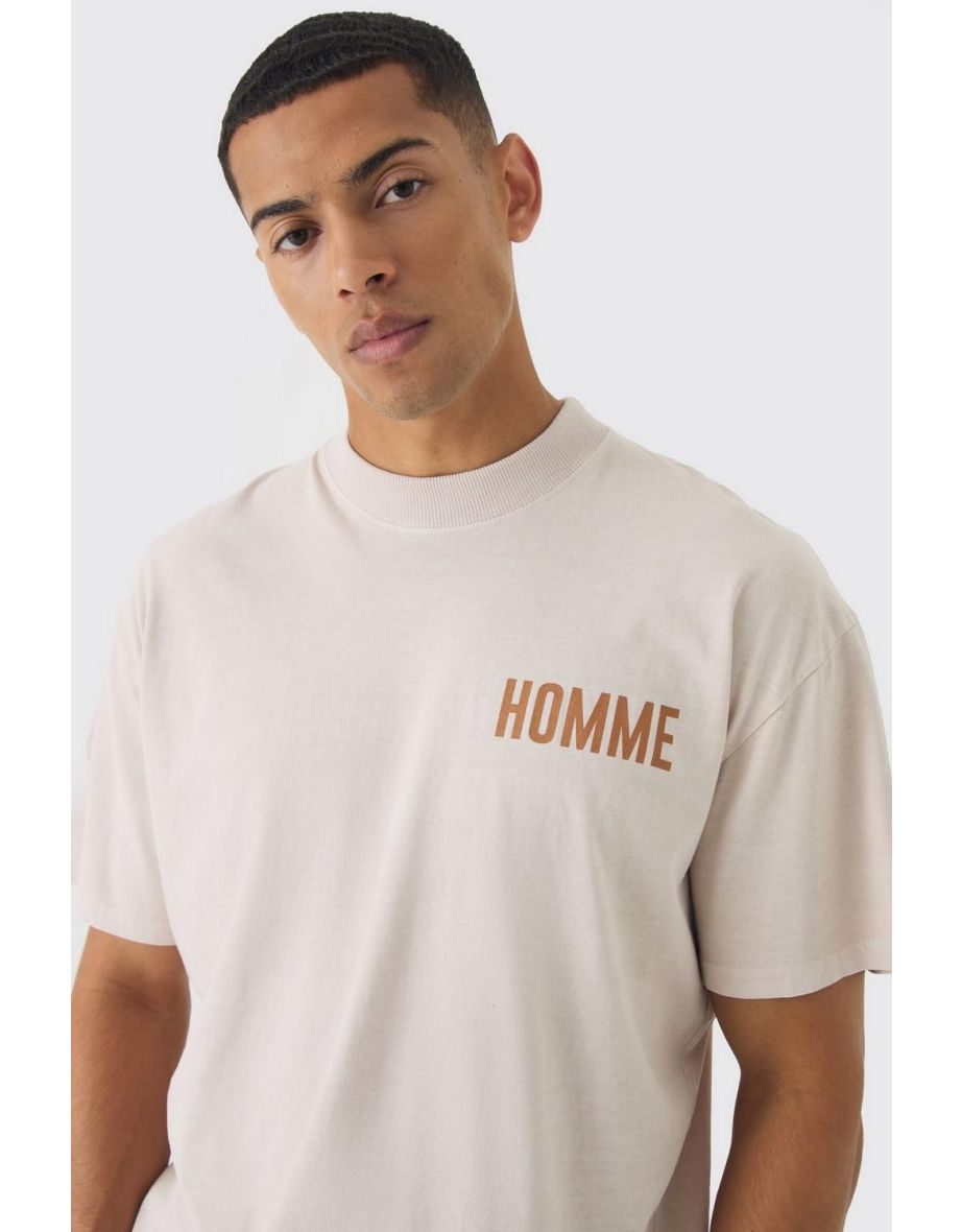 Shop Oversized Extended Neck Over Seams Pour Homme Teddy Print T Shirt cream Online in Qatar VogaCloset