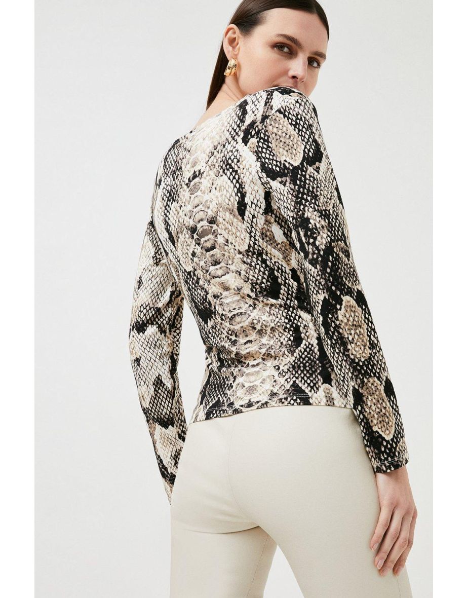 Wrap Snake Print Jersey Top - 2
