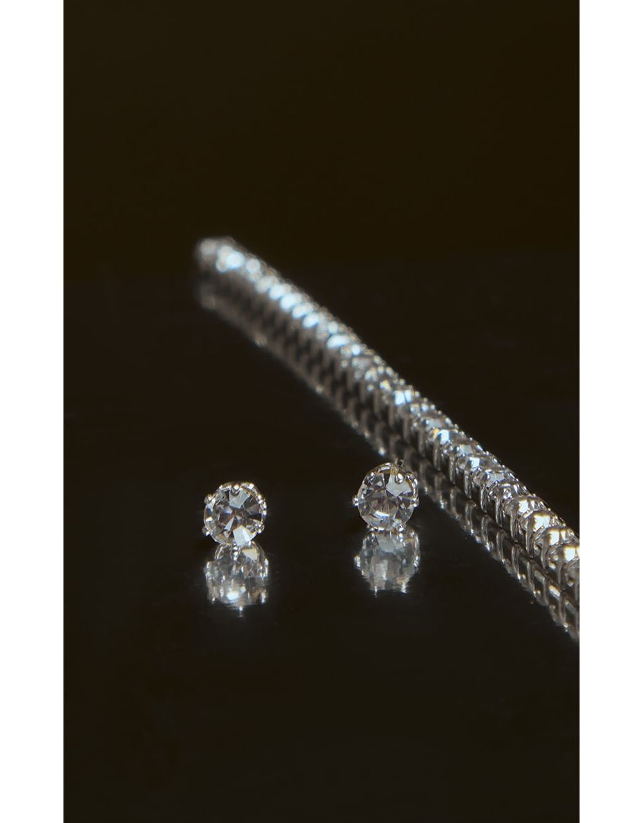 Silver Dainty Stud And Necklace Set - 3