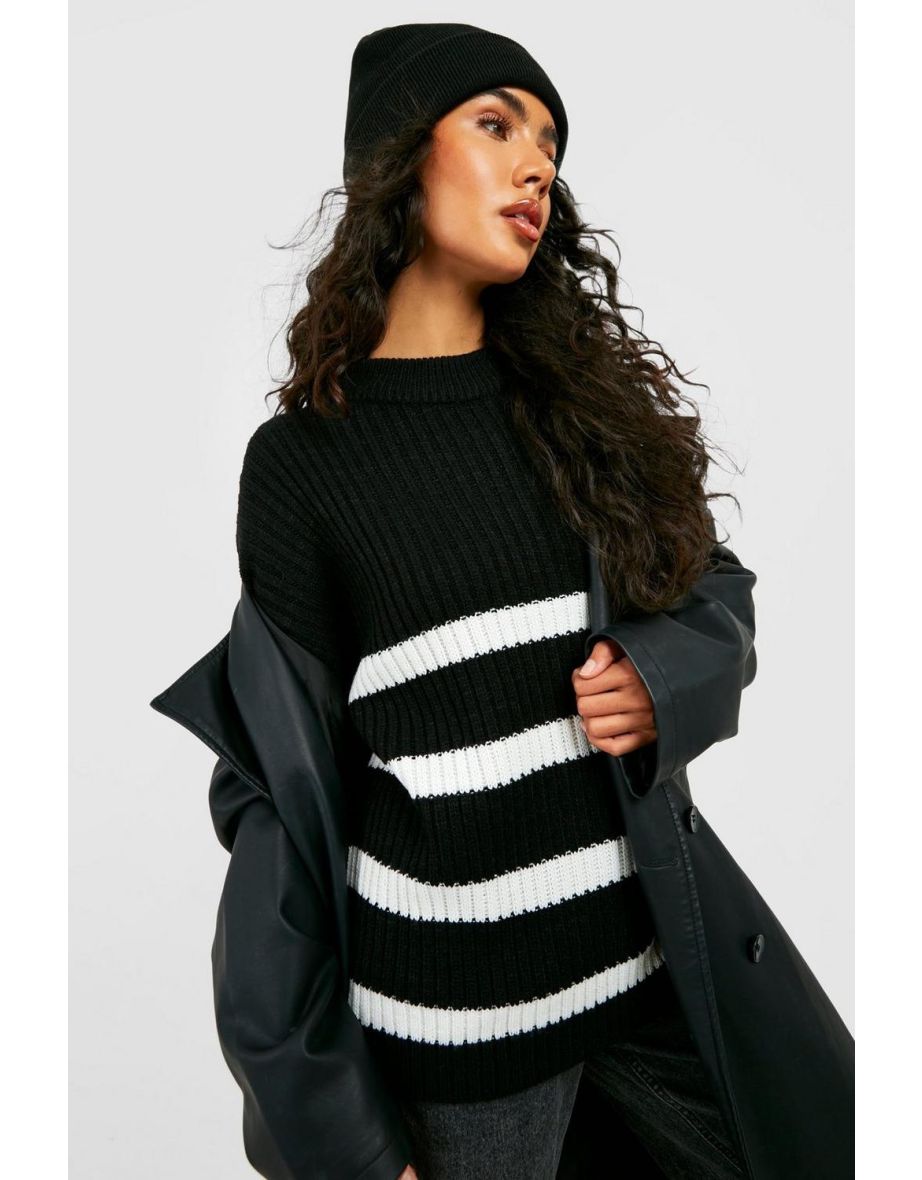 Stripe Boxy Knitted Jumper - black - 3