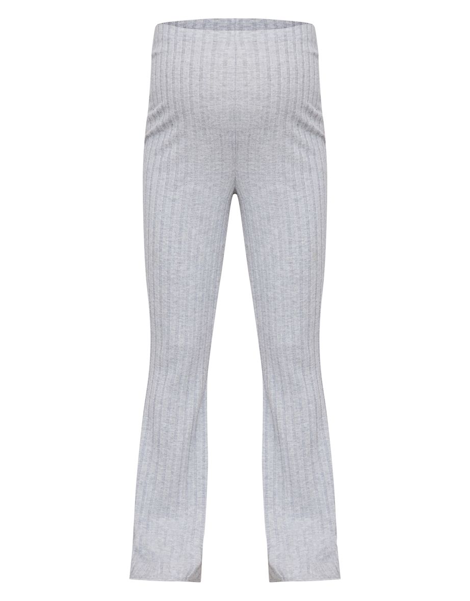Maternity Grey Brushed Rib Flare Trousers - 4