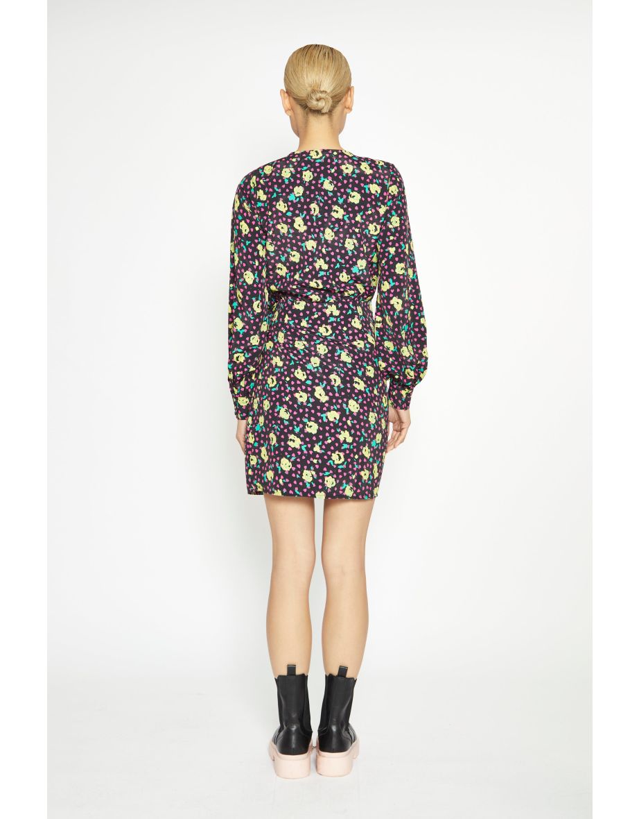Glamorous Black Multi Rose Mini Wrap Dress - 3