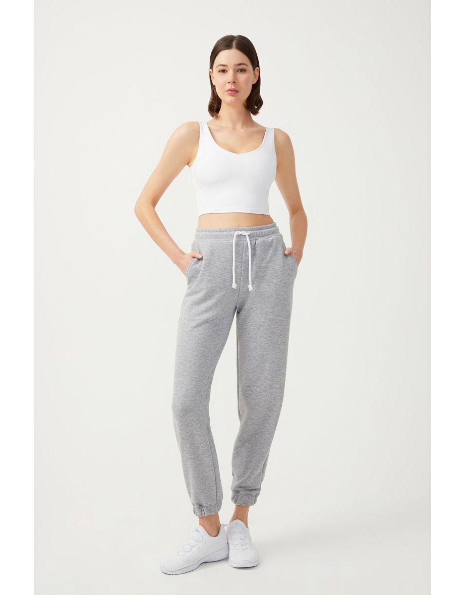 Women's Melange Gray Jogger Pants with Elastic Legs.