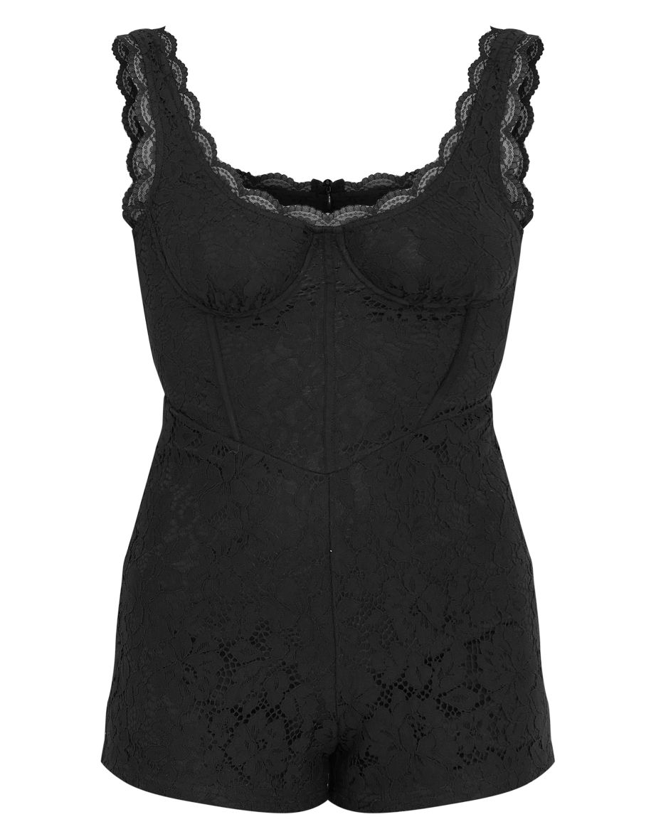 Black Lace Boning Detail Strappy Playsuit - 2
