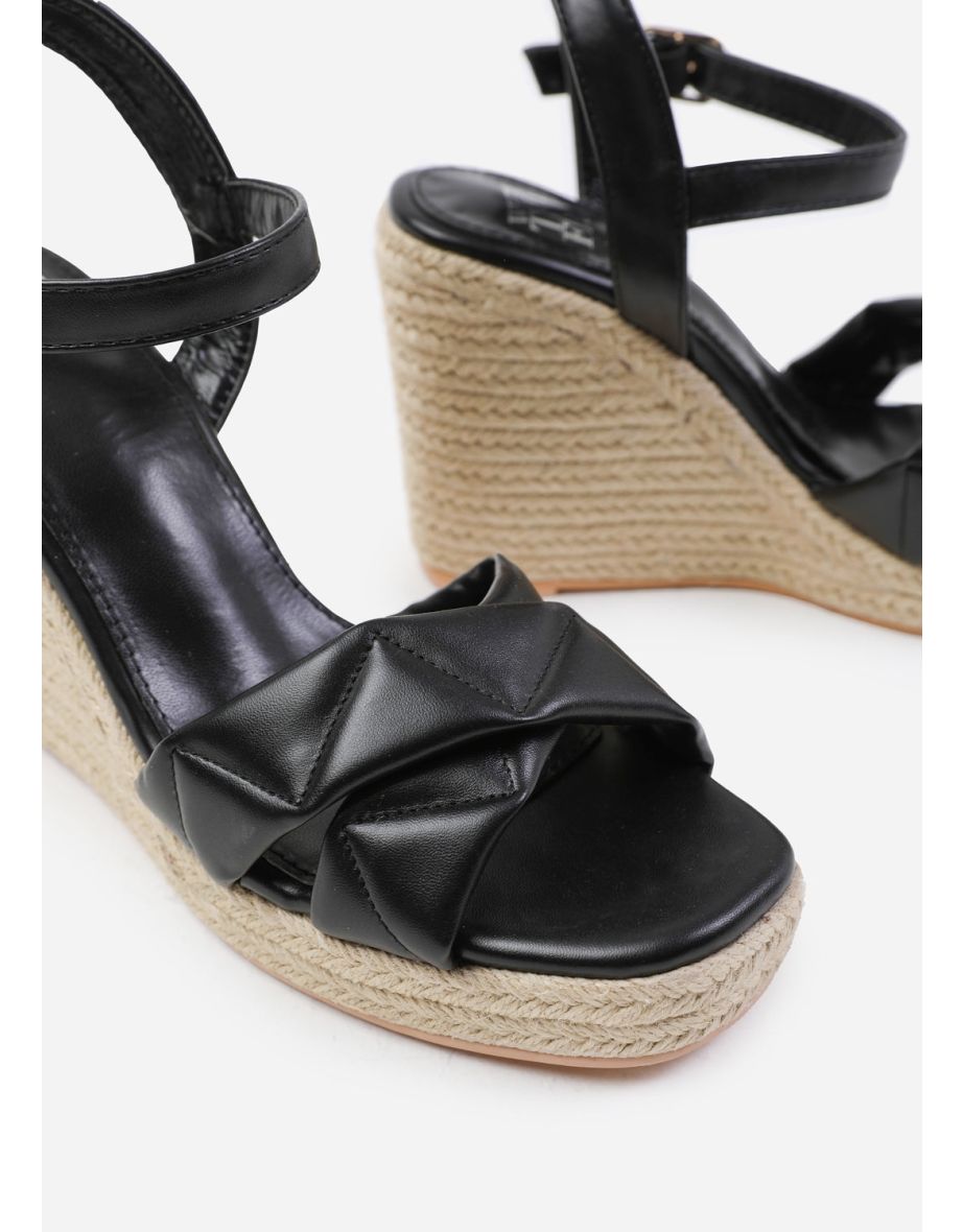 LIMA WIDE FIT PADDED CROSS OVER STRAP ESPADRILLE WEDGES IN BLACK FAUX LEATHER - 2