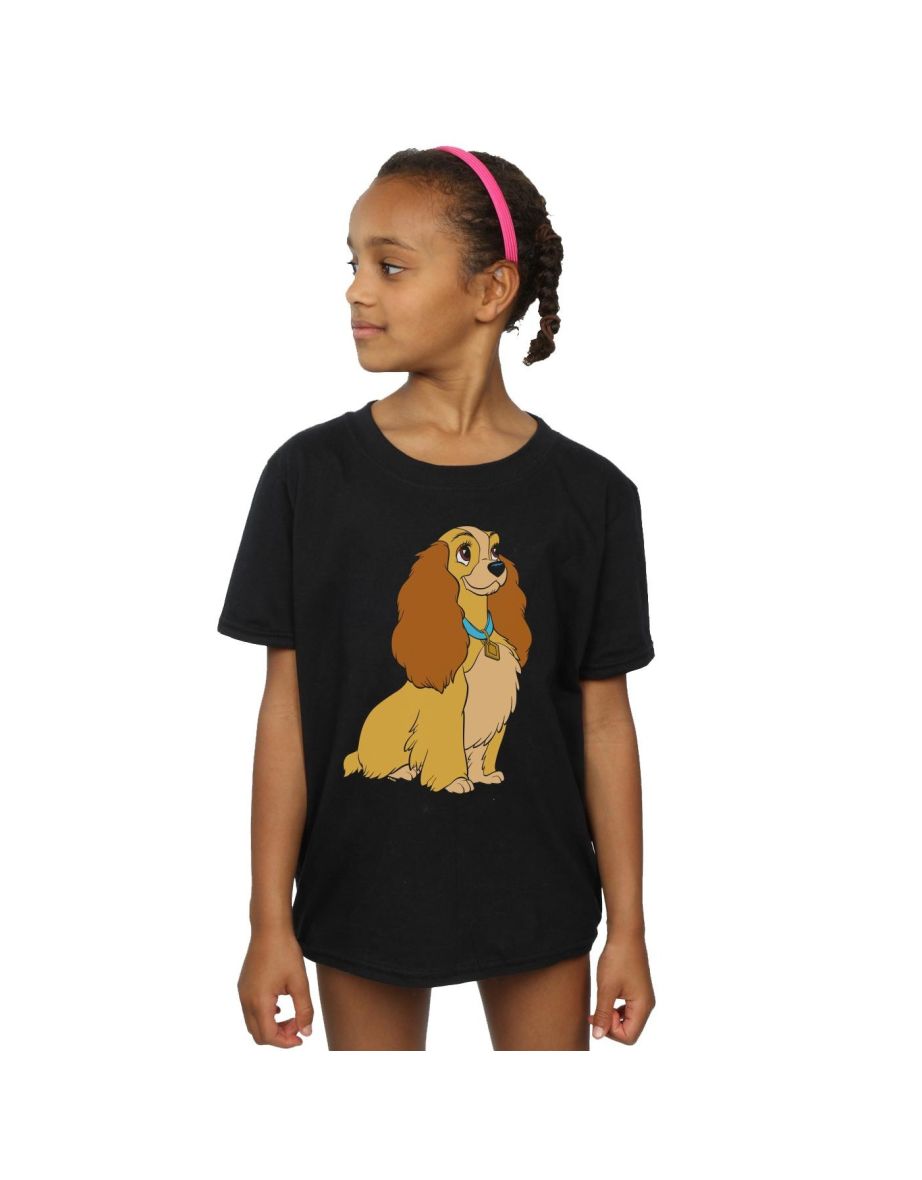 Disney Girls Lady And The Tramp Lady Spaghetti Heart Cotton T-Shirt - Black
