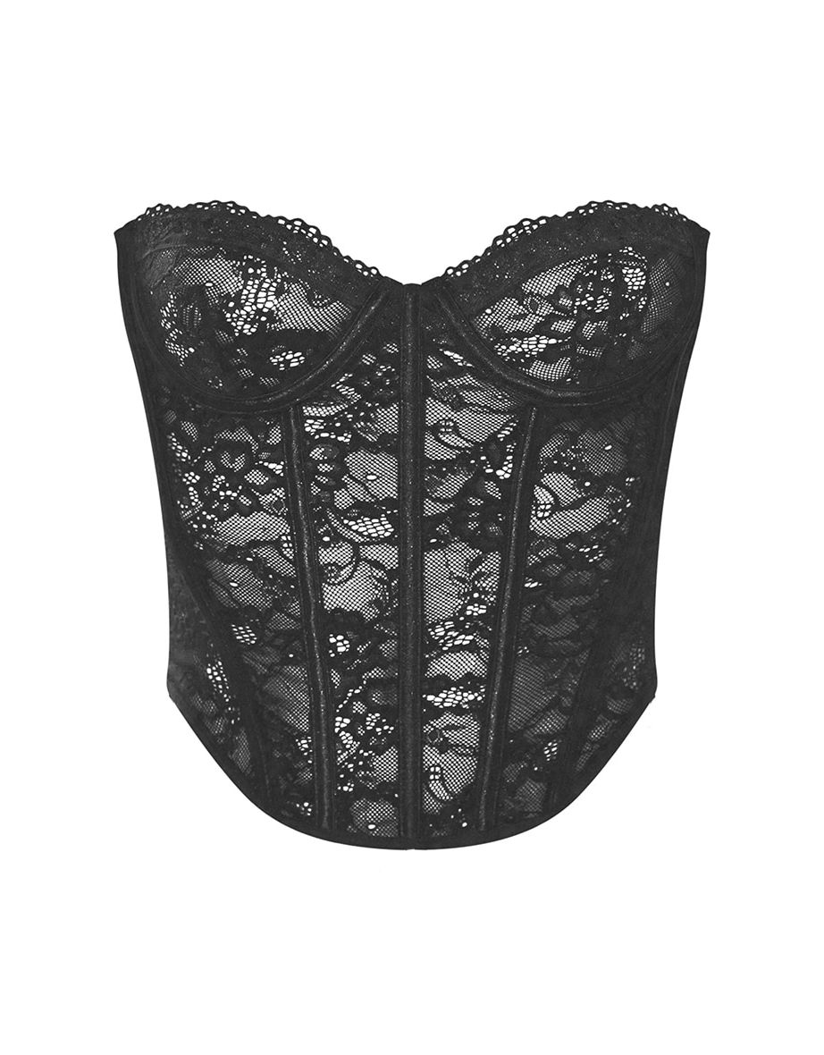 Black Lace Boned Lingerie Corset - 3