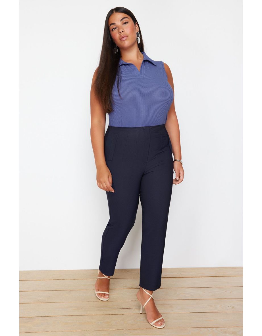 Navy Blue Cigarette Woven Trousers - 13