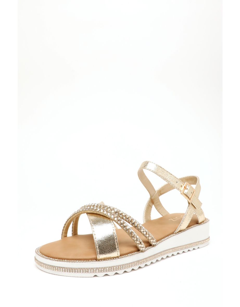 Gold cross strap shops sandals