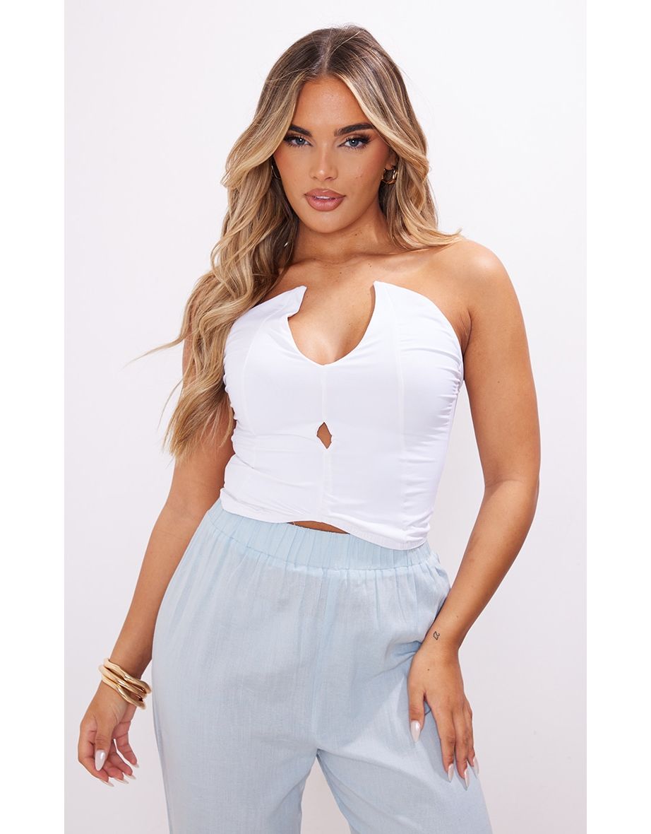 White Slinky Pointed Hem Bandeau Top
