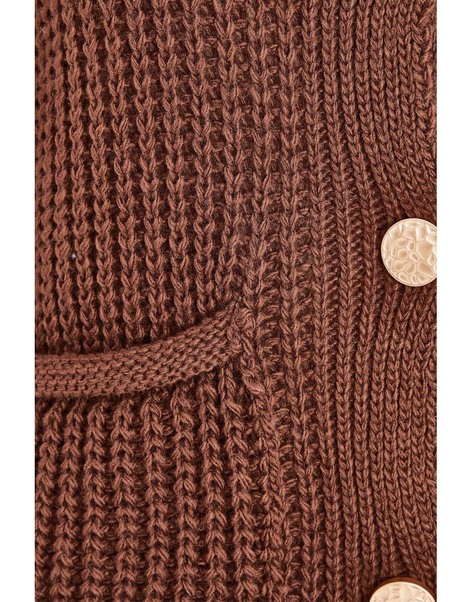 Brown Chunky Knit Cardigan - 5