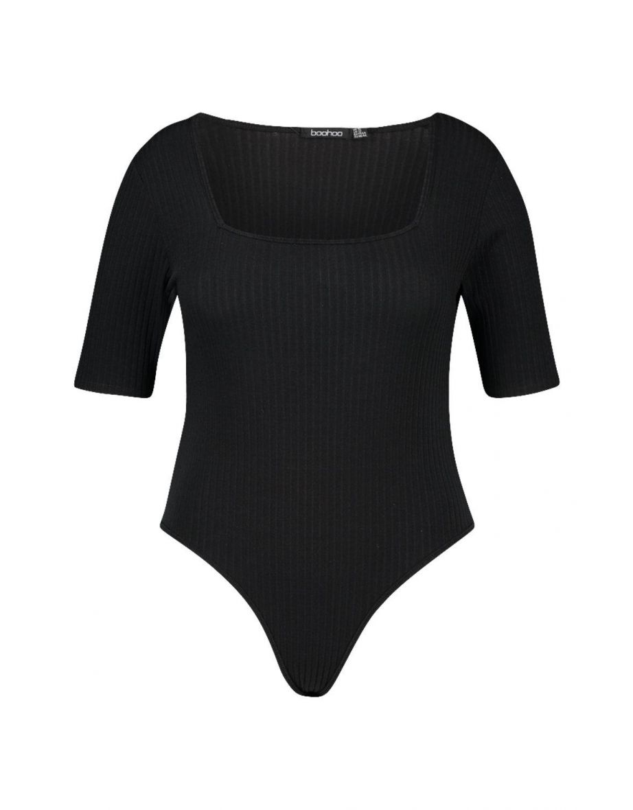 Plus Rib knit Short Sleeve Bodysuit - black