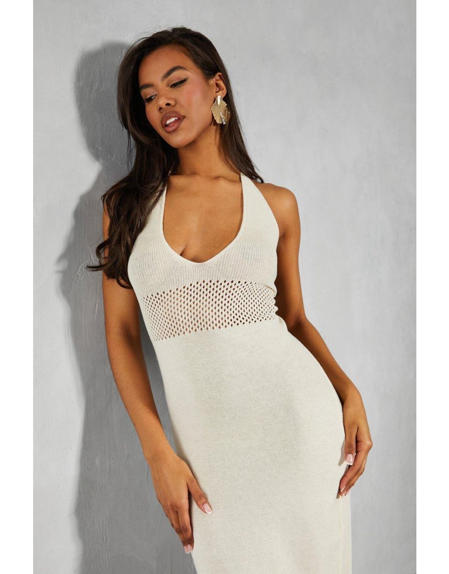 Halter Neck Beach Knit Maxi Dress - 3