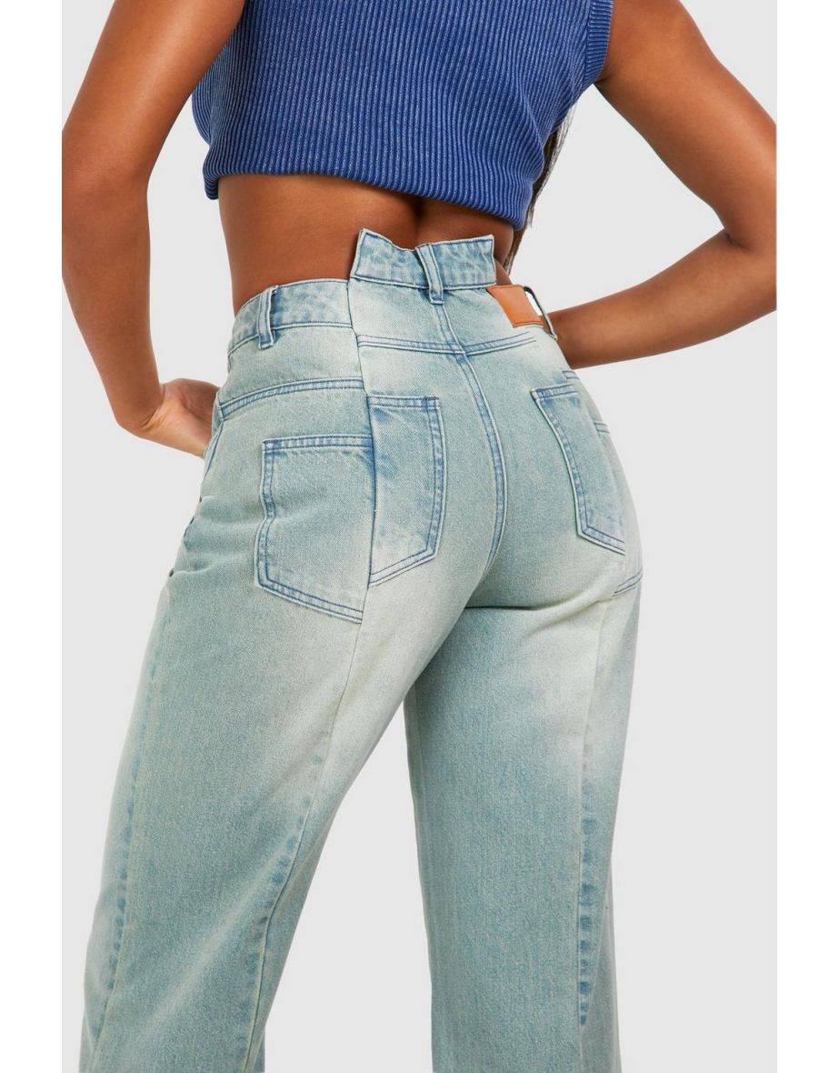 Bleach Wash Cut And Spliced Bum Detail Jeans - bleach wash - 3