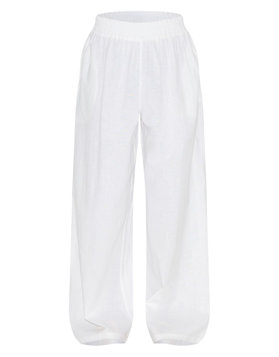 Petite White Linen Look Floaty Wide Leg Trousers - 4