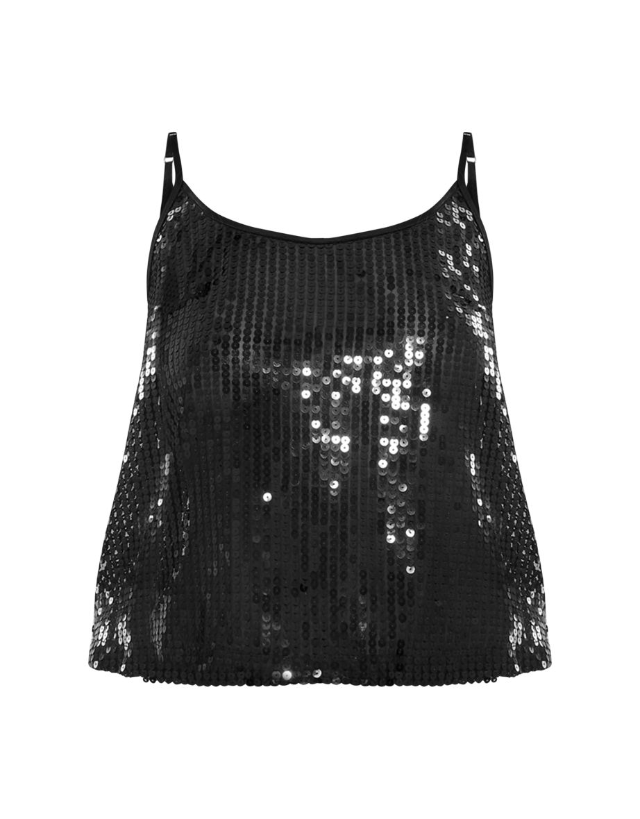 Deep Black Sheer Sequin Cami Top - 4