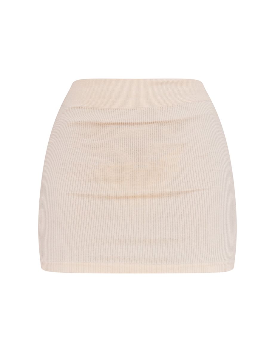 Basic Ecru Structured Contour Rib Mini Skirt - 5