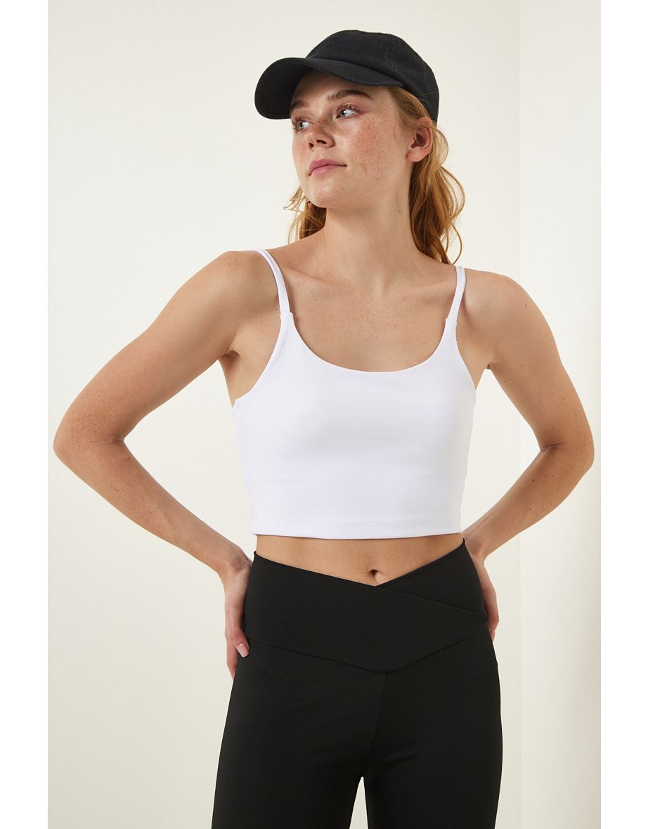 White Thin Strap Knitted Sports Bra