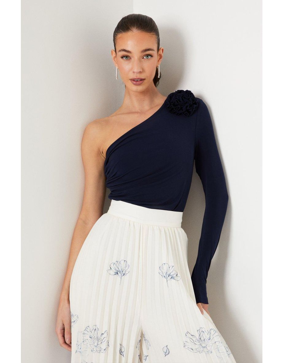 3d Rosette One Shoulder Jersey Bodysuit - 3