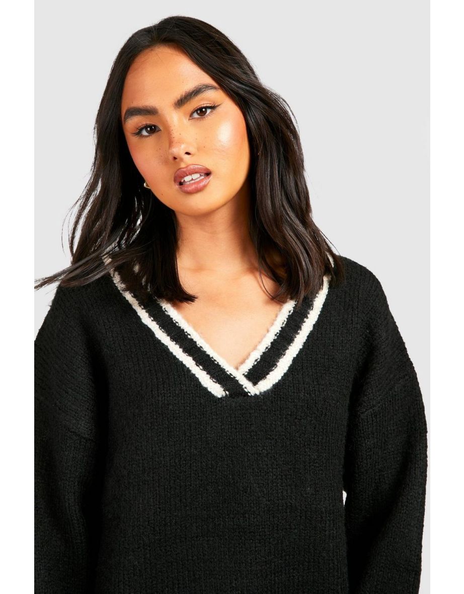 Deep V Knitted Cricket Jumper - black - 3