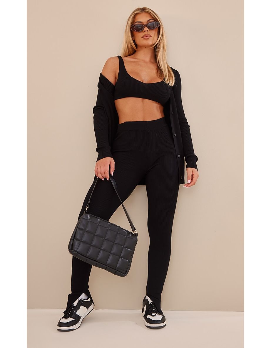Black Knitted Ribbed Leggings