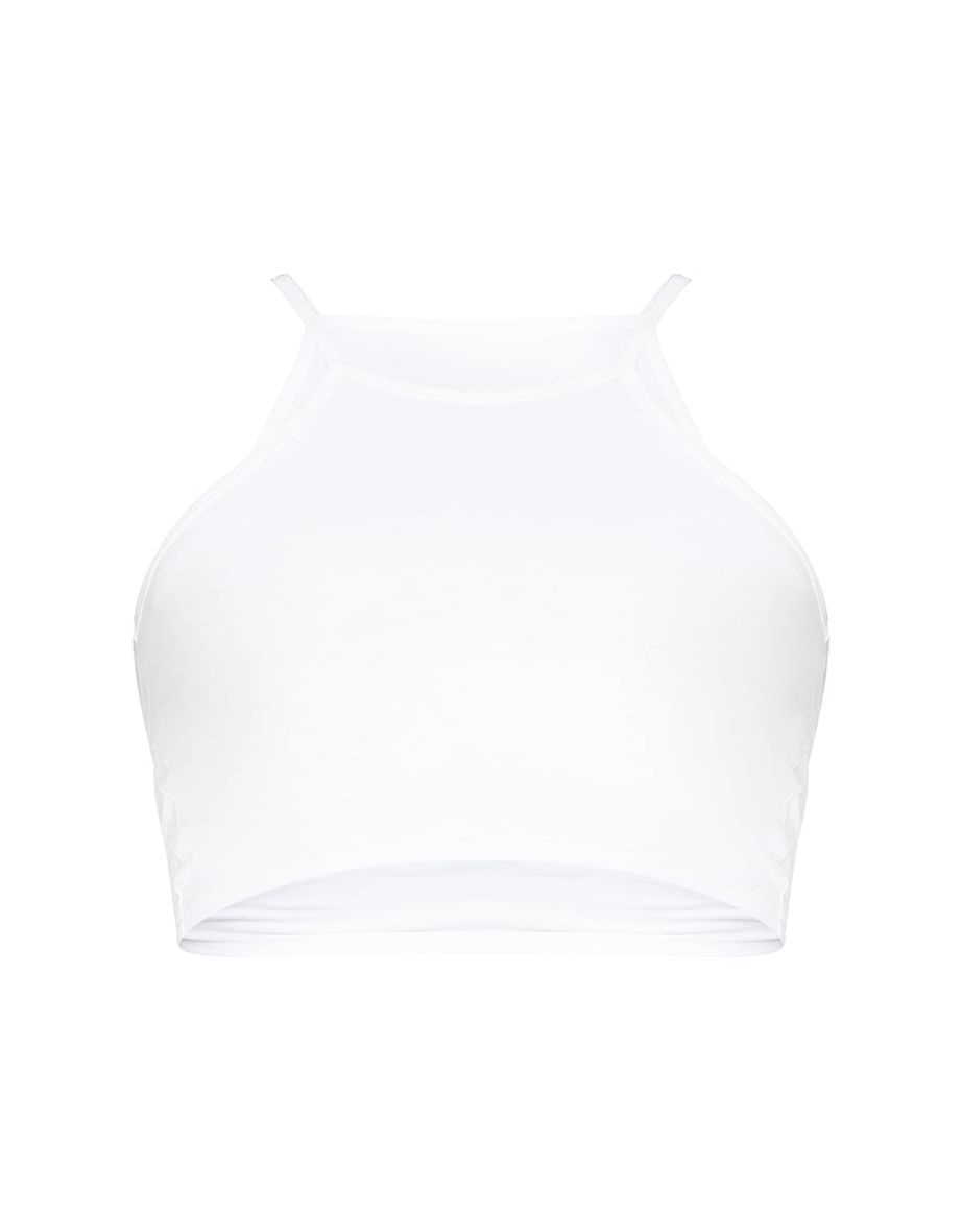 Essential White Racer Neck Crop Top - 4