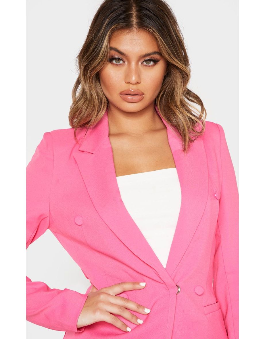 Bubblegum Pink Double Breasted Woven Blazer - 4