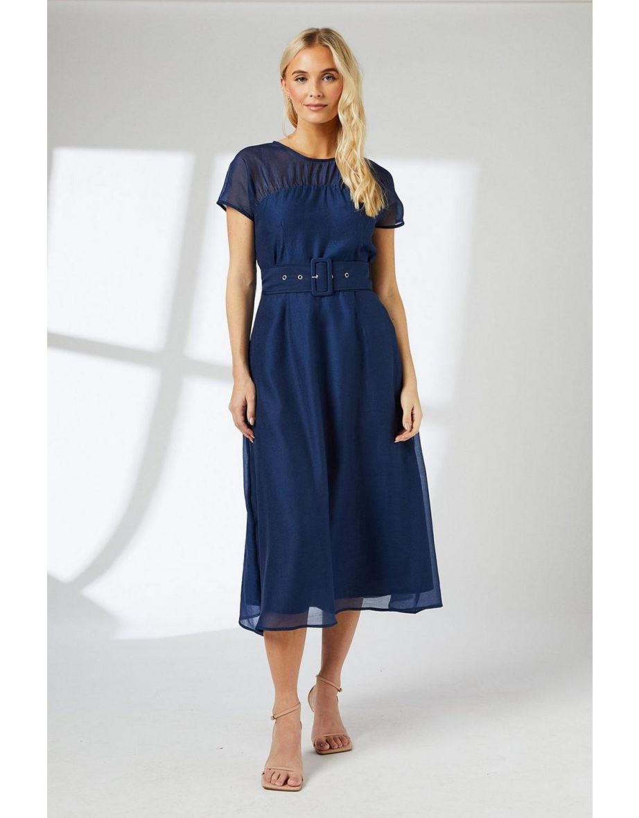 Occasion Belted Organza Midi Dress