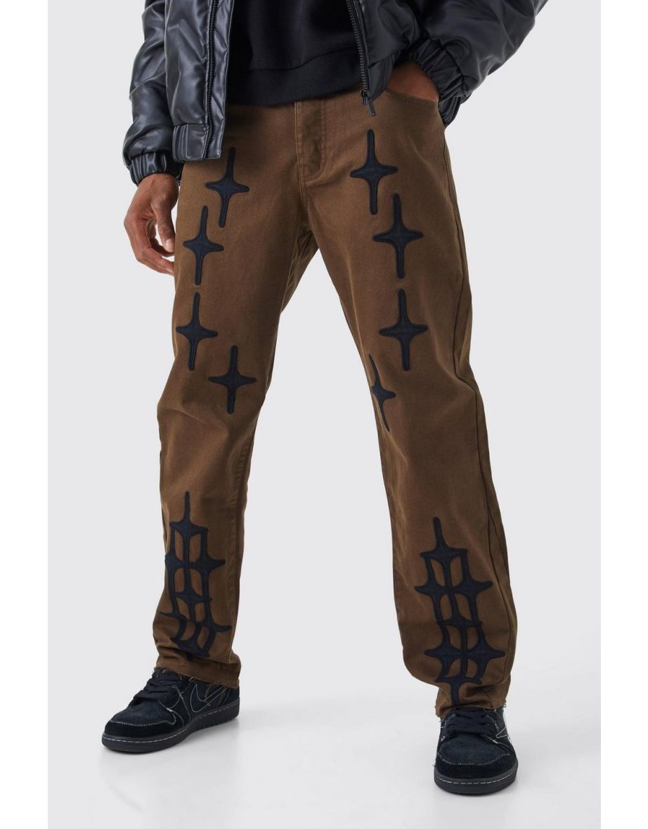 Fixed Waist Relaxed Gusset Applique Trouser - chocolate