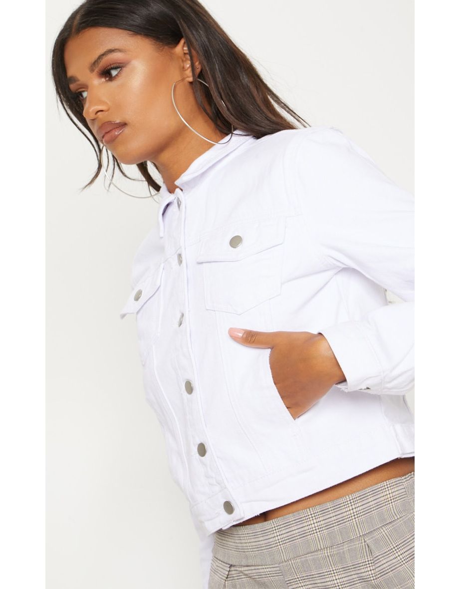 Cropped White Denim Jacket - 4