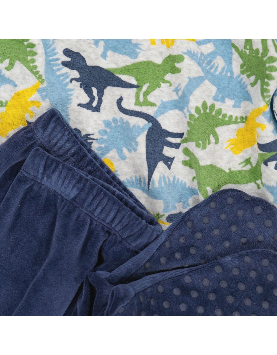 Velour Dinosaur Pyjamas with Feet - 1