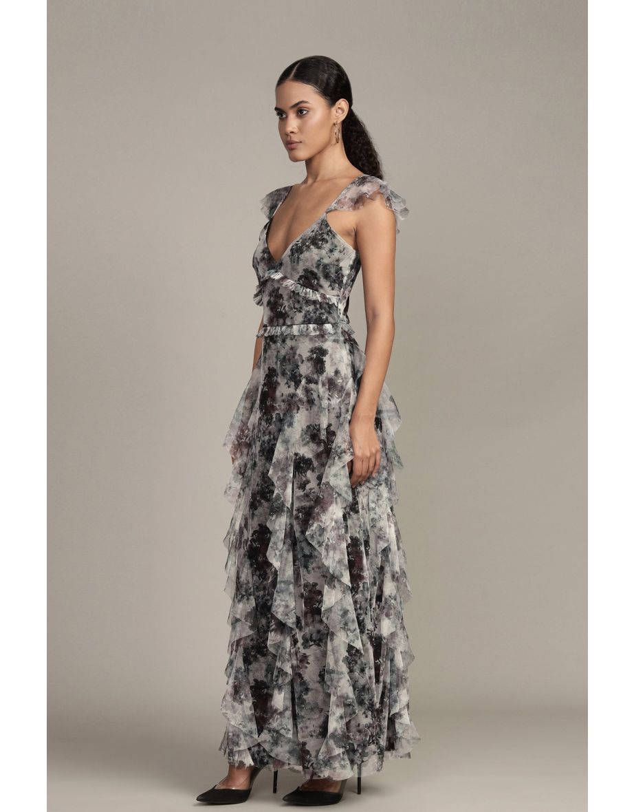 Malin Maxi Dress in Black Floral - 6