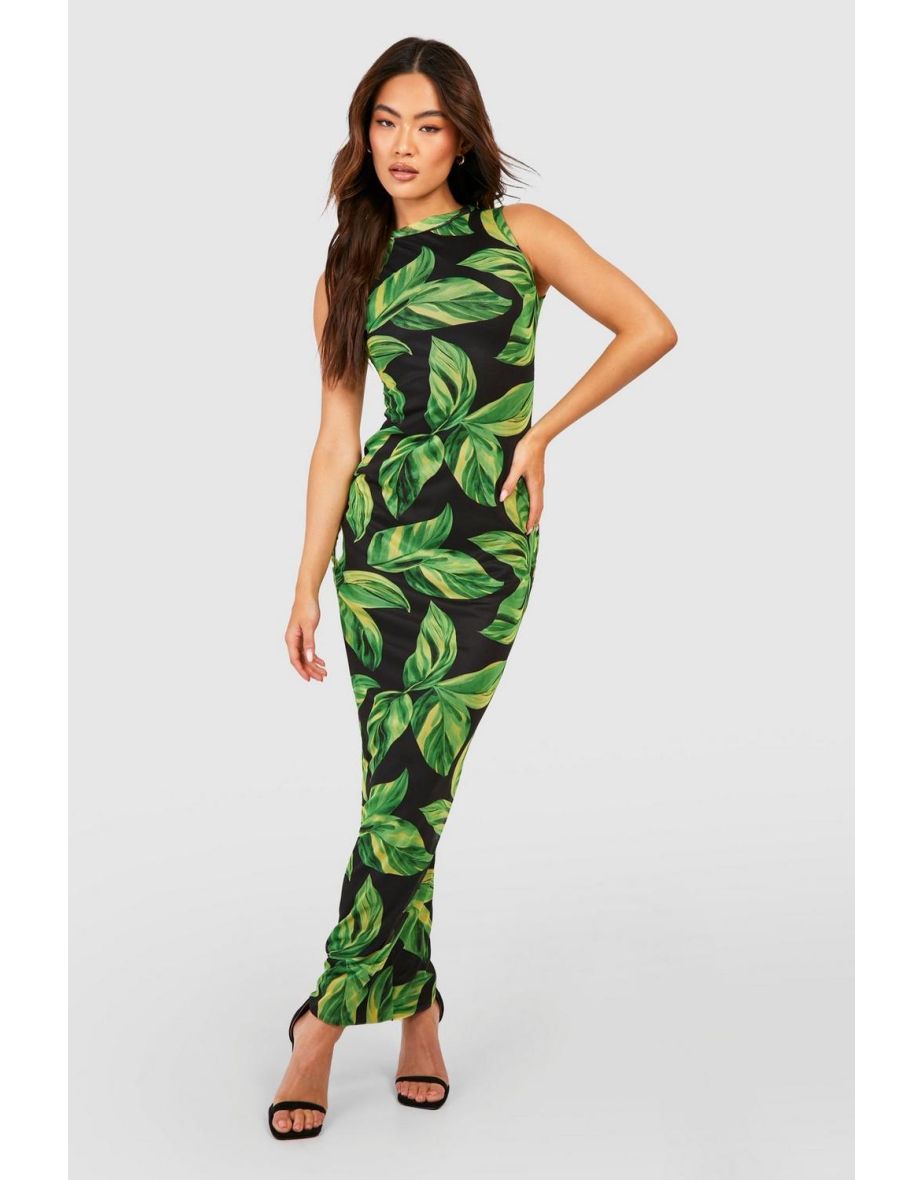 Palm Print Mesh Maxi Dress - green