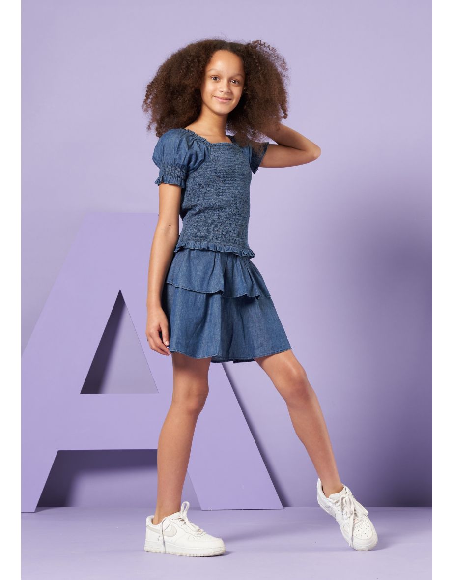 Charlie Denim Shirred Top