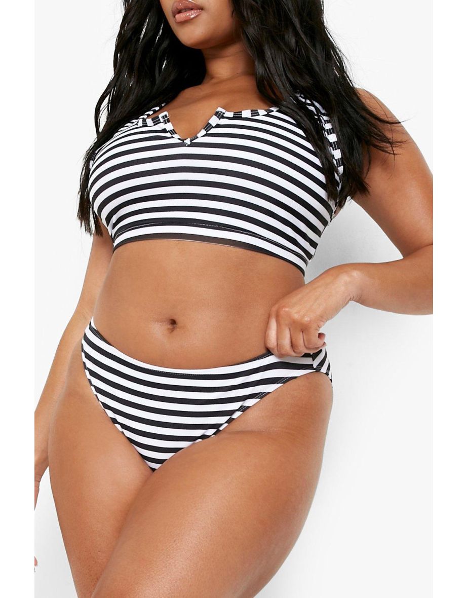 Plus Nautical Stripe Notch Bikini Top - white - 2