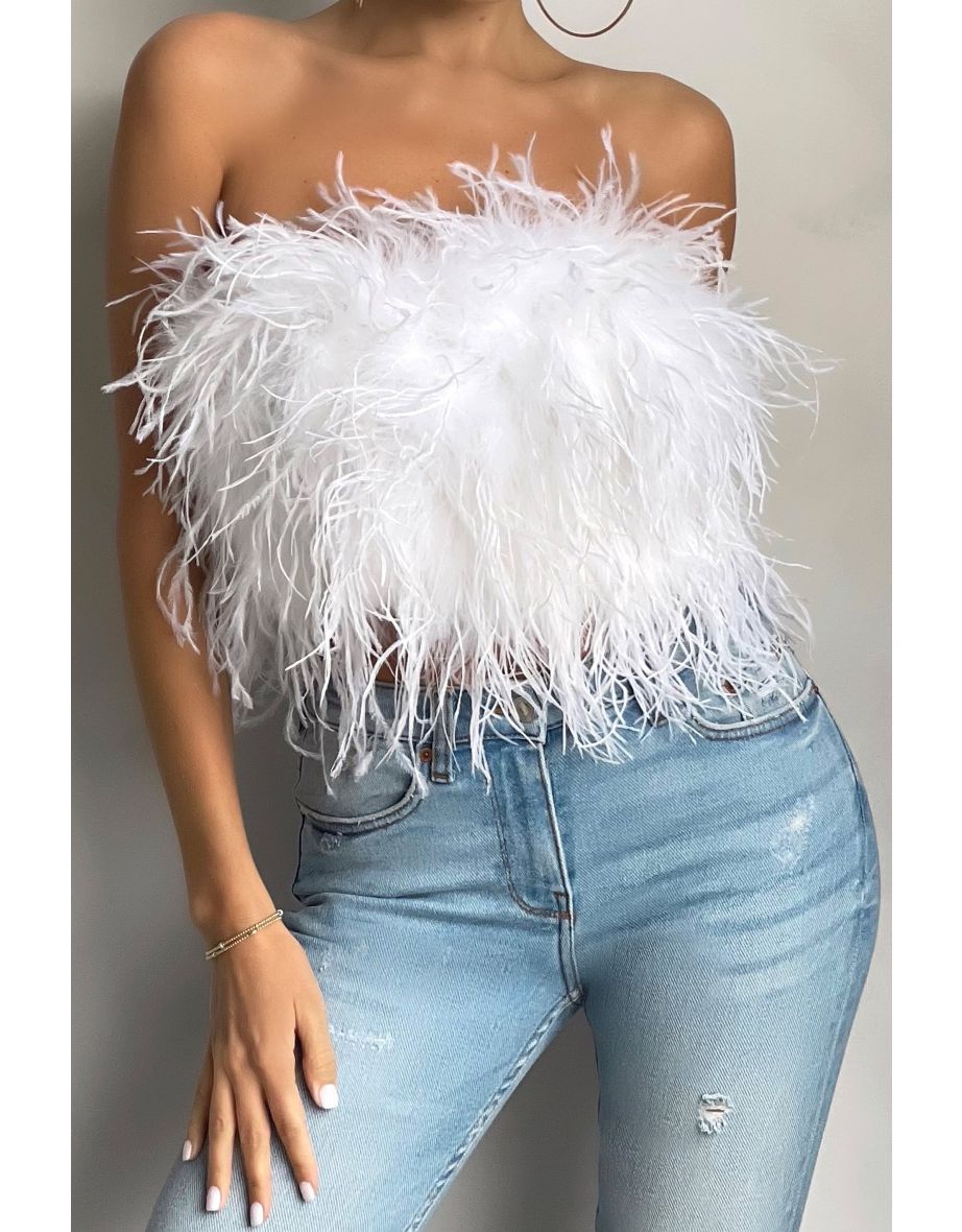 White Feather Bandeau Crop Top