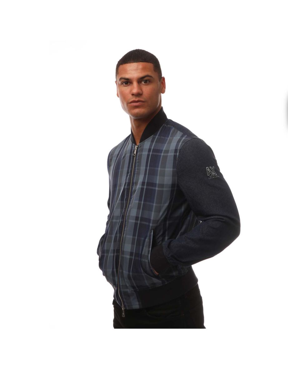 Men's Armani Tartan Bomber Jacket in Blue