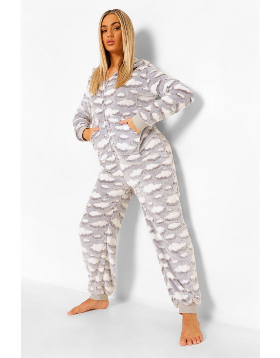Cloud Print Luxury Fleece Onesie - grey - 3