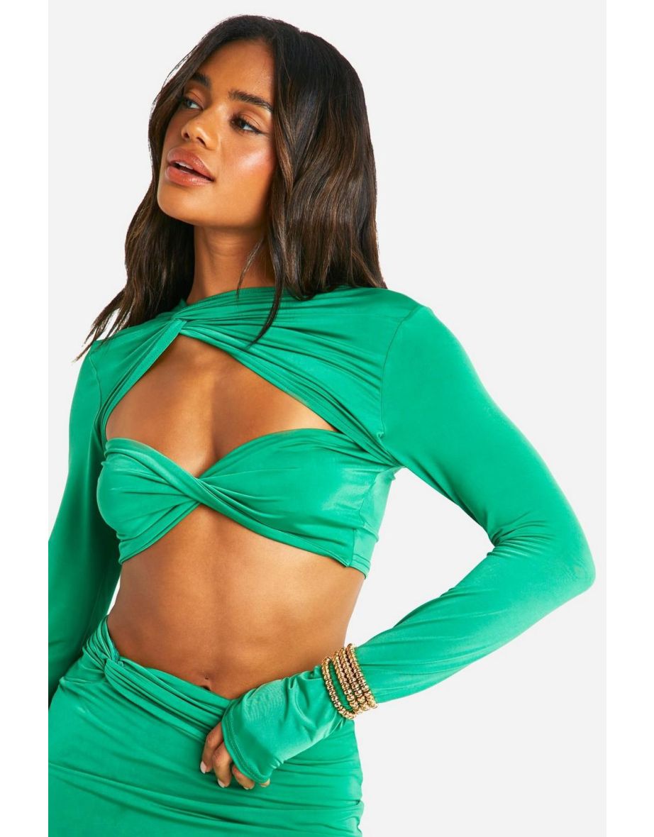 Slinky Knot Twist Long Sleeve Top & Mini Skirt - 3