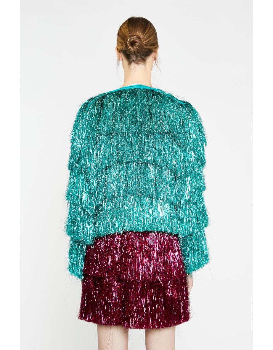 Teal Tinsel Fringe Jacket - 3