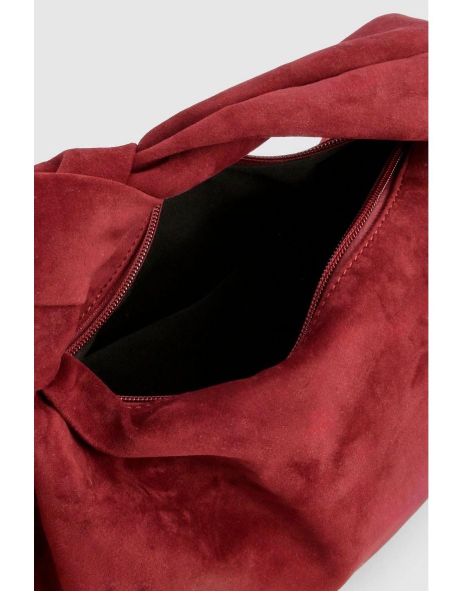 Faux Suede Knot Detail Grab Bag - burgundy - 3