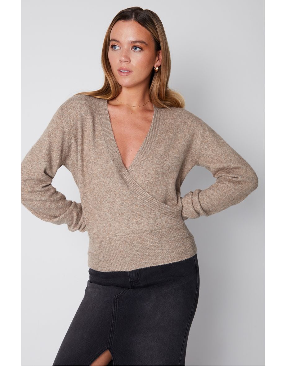 Shop Hepburn Wrap Front Knitted Jumper Online in Qatar VogaCloset