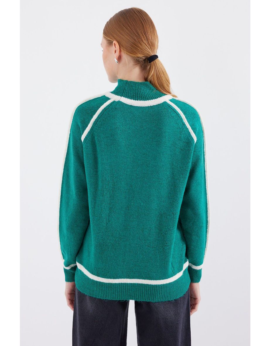 Striped Oversize Knitwear Sweater - Emerald Green - 4