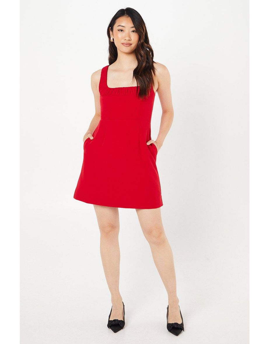 Ruched Neckline Crepe Mini Dress