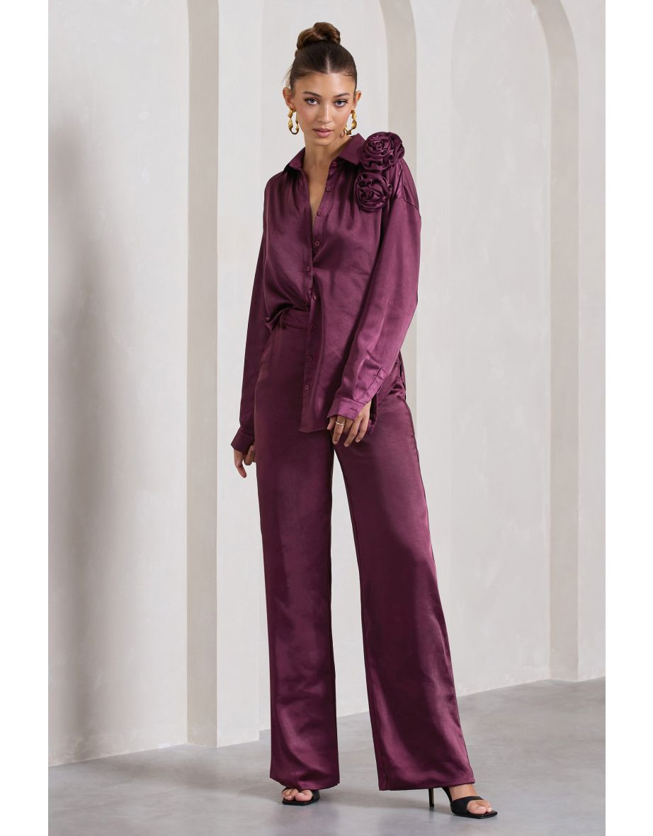 No Limits | Burgundy Satin Wide-Leg Trousers - 6