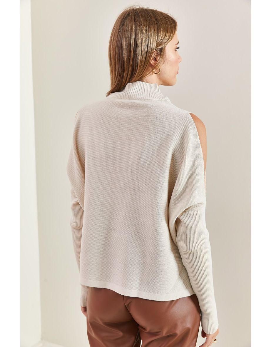 Women's Half Turtleneck Open-Shoulder Tricot Knitwear Sweater - 5